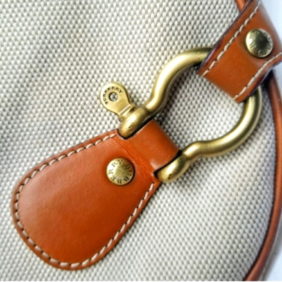 Burberry RARE Horse Bit Cream Canvas & Leather Top Handle Vintage Shoulder Bag - Picture 4 of 14